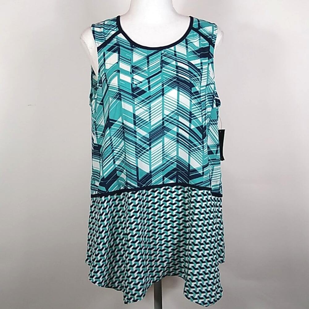 Alfani Aqua Tunic Sleeveless Flowy Contrast Layer Size 8